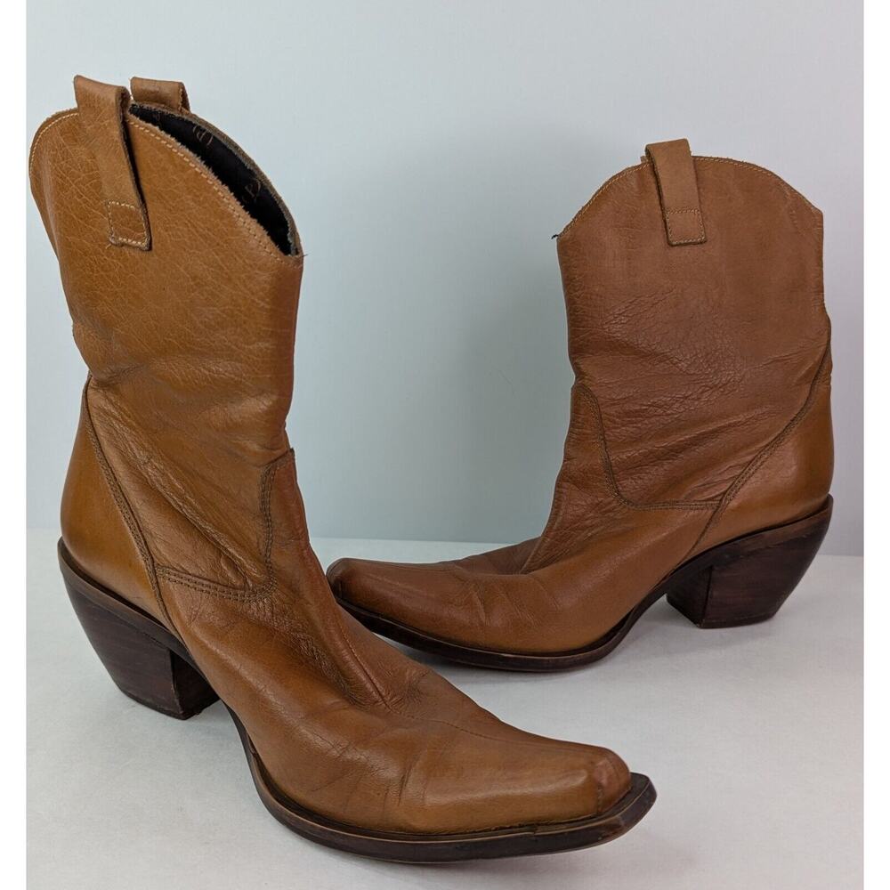 Pollini Ankle Boots Pointed Toe Cognac Brown Leather size 37/7  | 251024